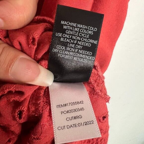 Torrid Top Blouse Eyelet Pintuck Plus 4 Burnt Orange Embroidered Boho Festival - Picture 9 of 10